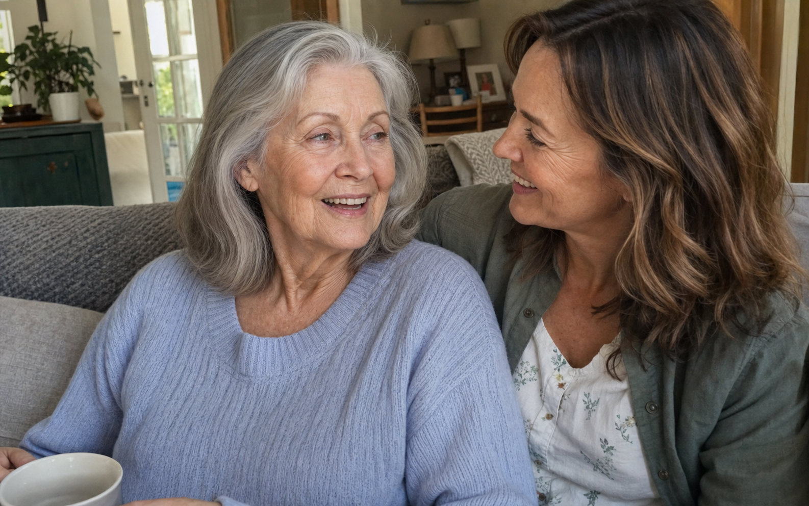 A mother and daughter together, smiling