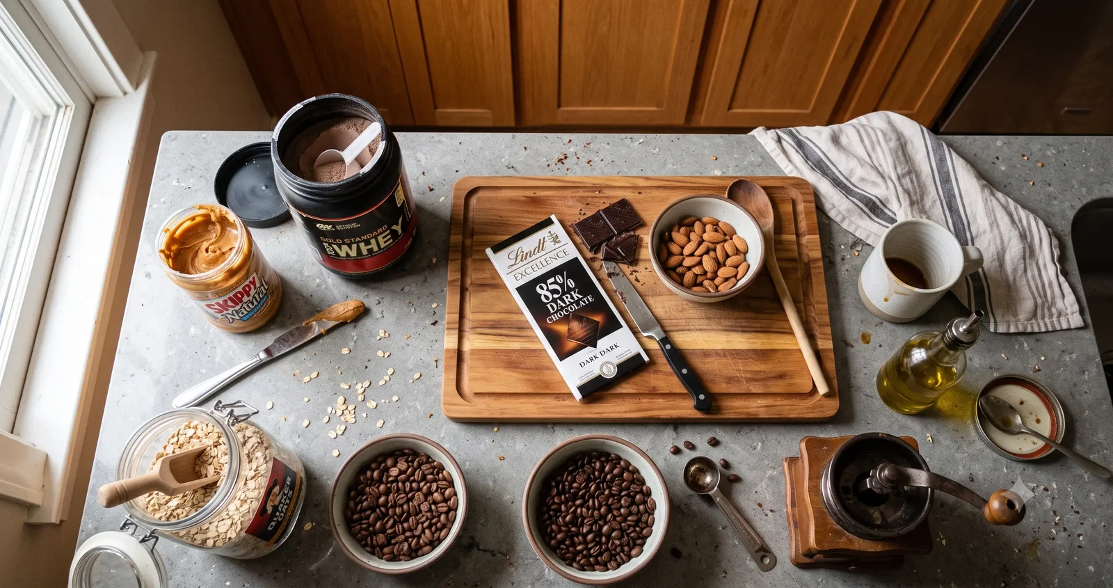 An amino-acid–rich meal on a kitchen counter