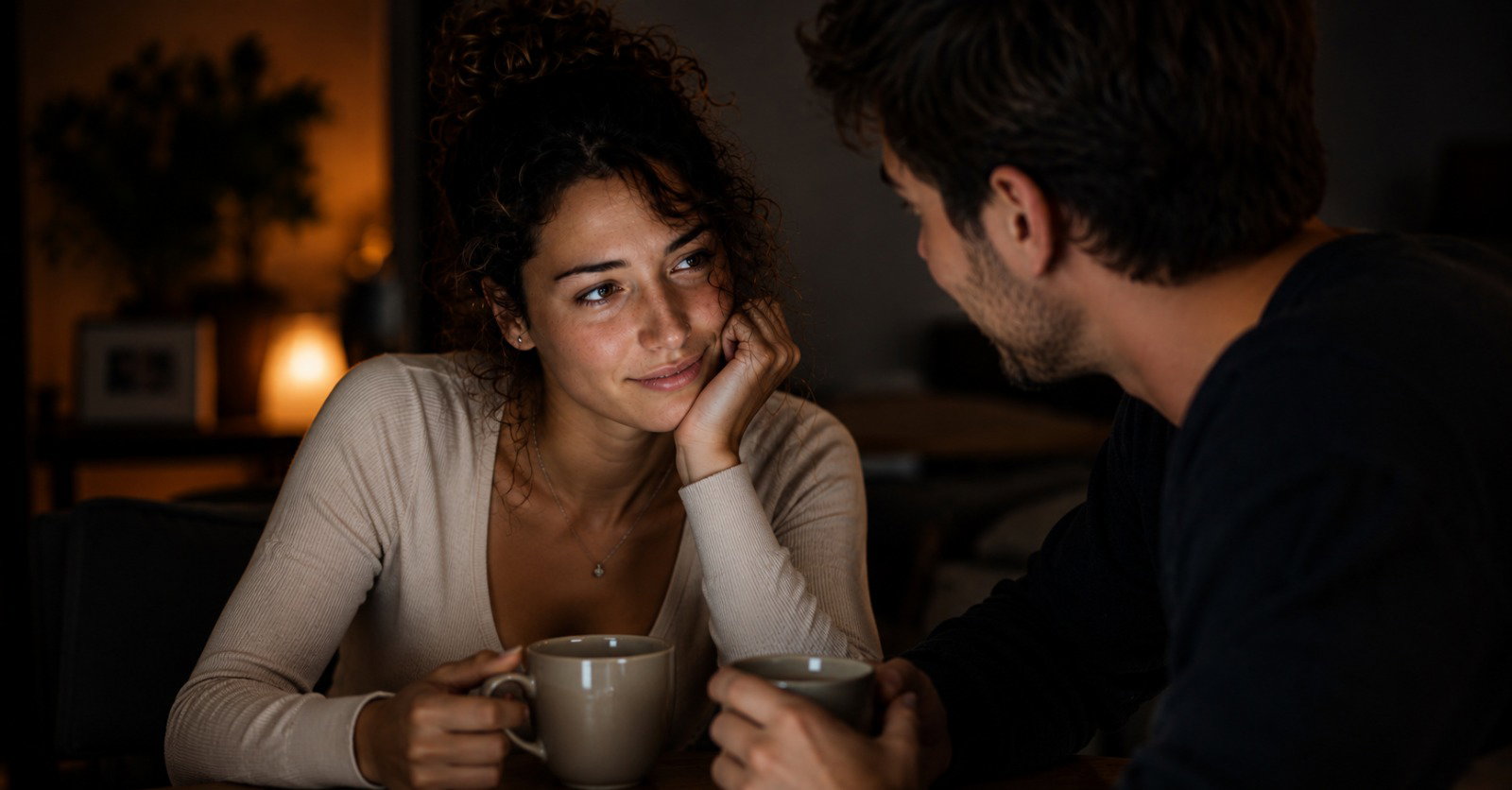 Couple having a serious conversation over coffee