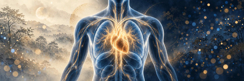 Illustration of internal organs showing oxygen flow through the body