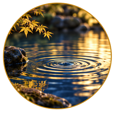 Ripples spreading across a tranquil pond