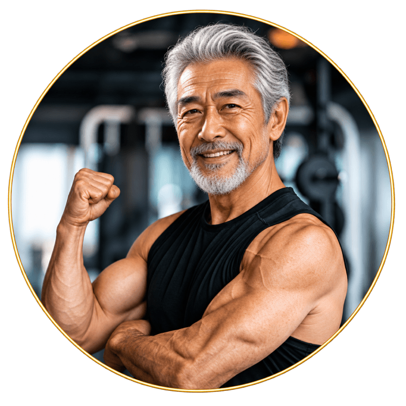 Older fit Asian man at the gym