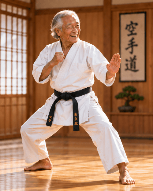 Ren practicing karate