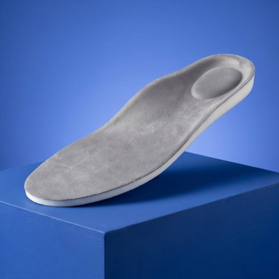 Grey plush insole with a deep heel cup